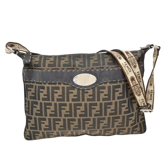 Fendi Selleria Zucca Pattern Shoulder Hand Bag Canvas Leather Brown 88FC126 - Picture 1 of 13